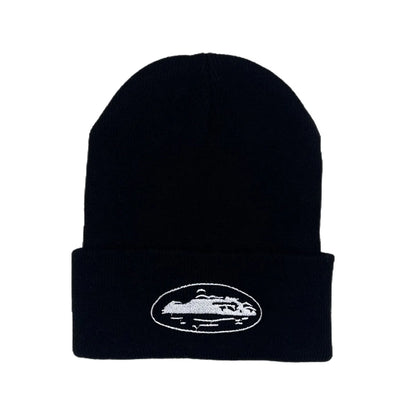 Winter Knitted Beanie Hat – Star & Ship Embroidery Warm Cap