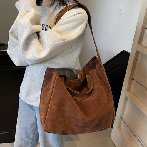 Large Velvet Tote Bag for Women – Retro Shoulder & Underarm Bag
