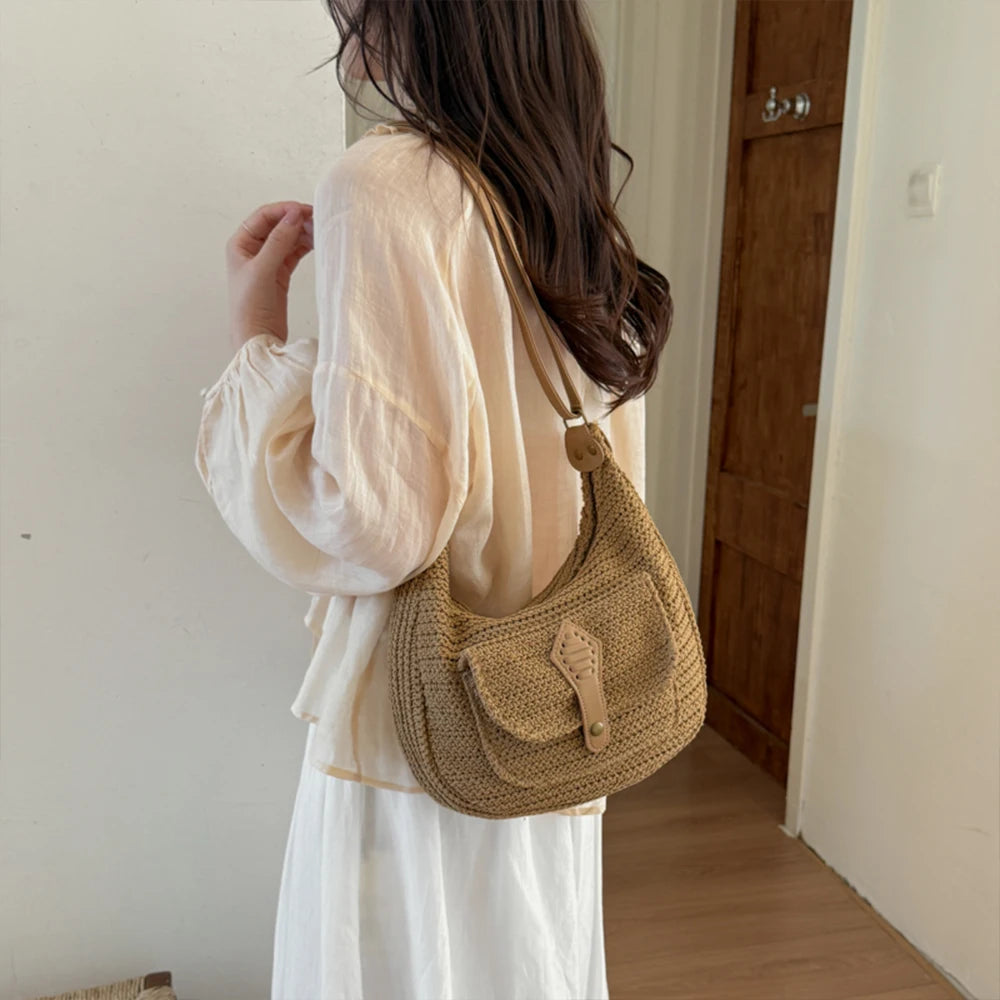 Crochet Crossbody Bag – Woven Hobo Shoulder Bag with Adjustable Strap