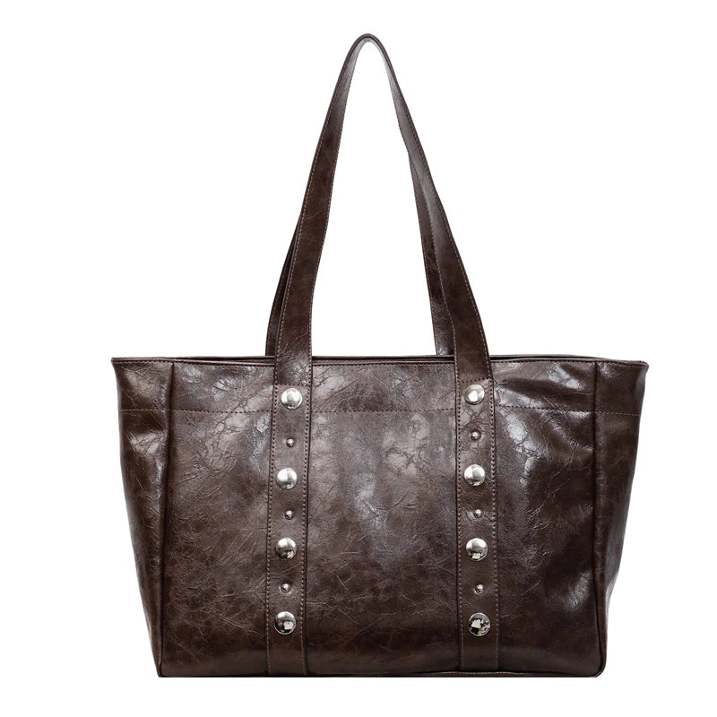 Punk Style PU Leather Tote Bag for Women – Large Crossbody Shoulder Bag