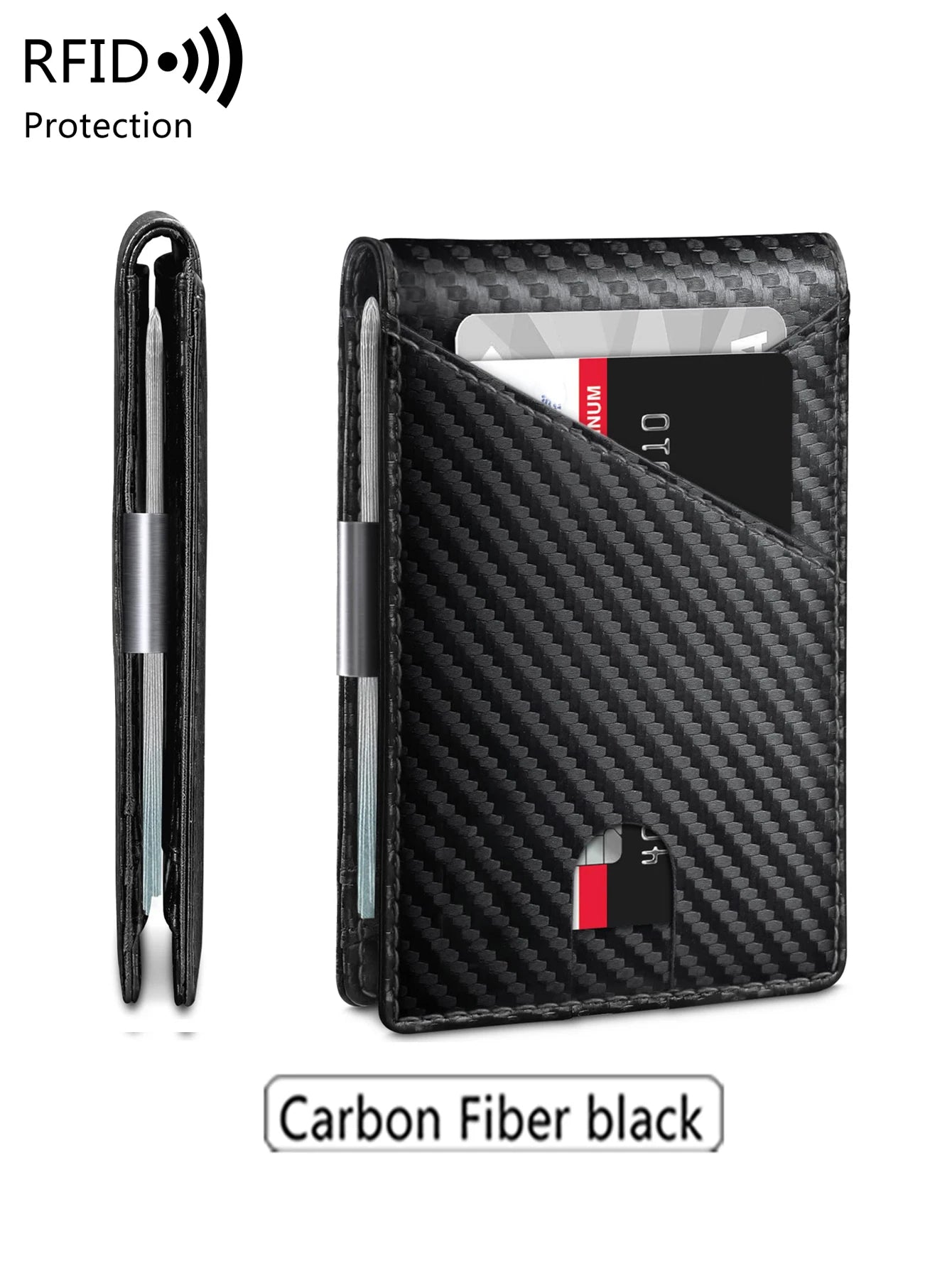 RFID Blocking Carbon Fiber Slim Front Pocket Wallet for Men