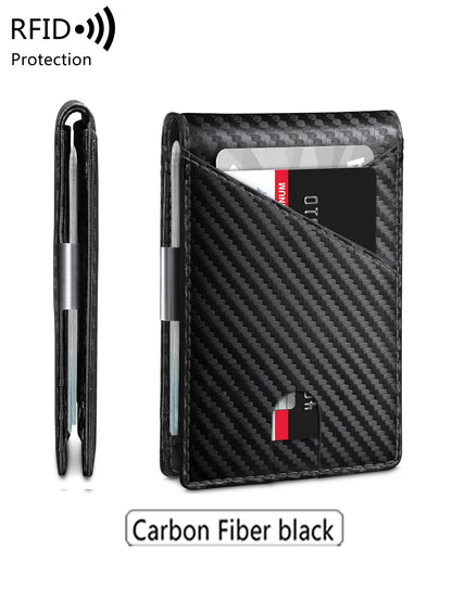 RFID Blocking Carbon Fiber Slim Front Pocket Wallet for Men