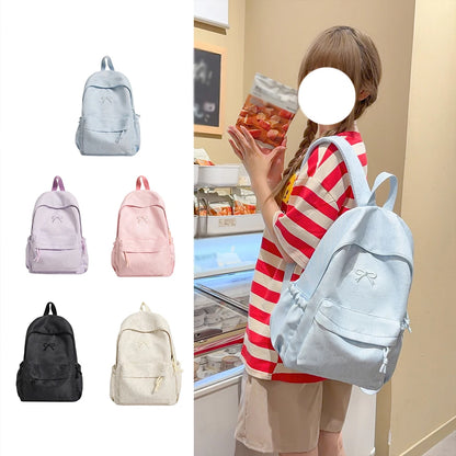 Bow Embroidery Pastel Backpack for Teen Girls – Cute School Bag