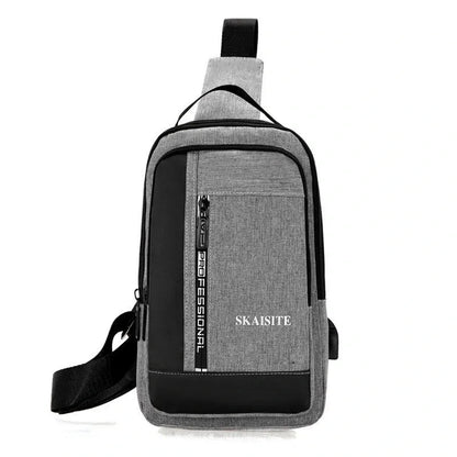 Men's Oxford Sling Chest Bag with USB Charging Port