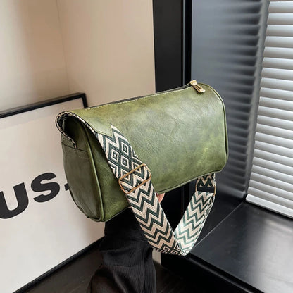 PU Leather Crossbody Bag for Women – Wide Strap Pillow Bag