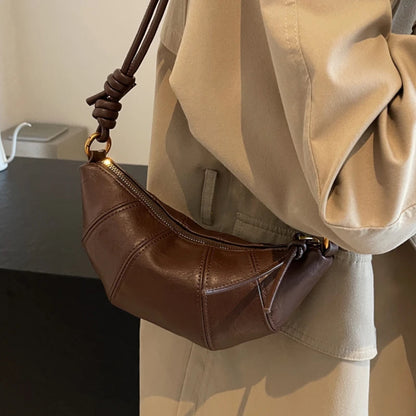 Leather Dumpling Crossbody Bag – Retro Crescent Shoulder Bag for Women