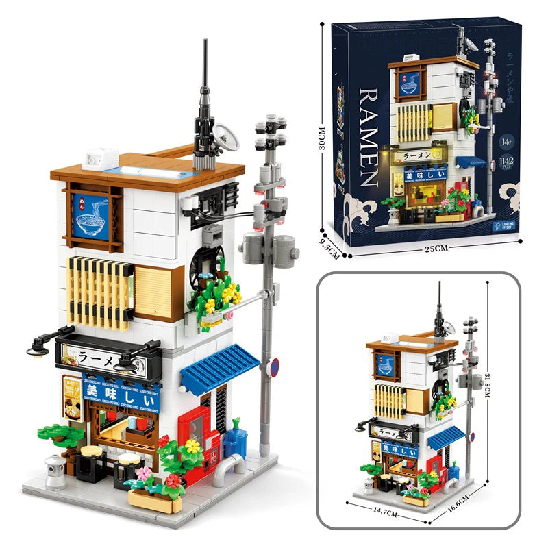 Japanese Ramen Shop Building Blocks Set – MOC Street Scene with Lights