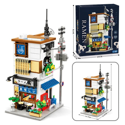 Japanese Ramen Shop Building Blocks Set – MOC Street Scene with Lights