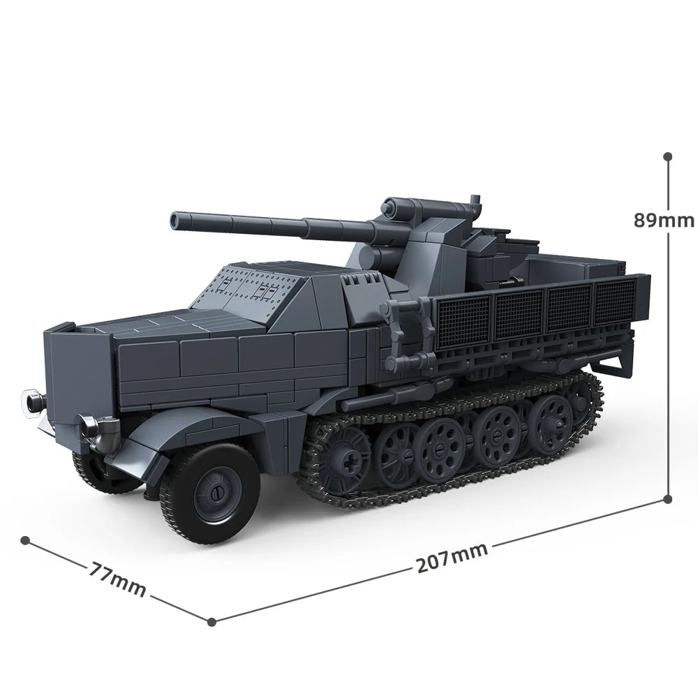 WWII 88mm Flak Gun Half-Track Military Building Blocks Set 726Pcs