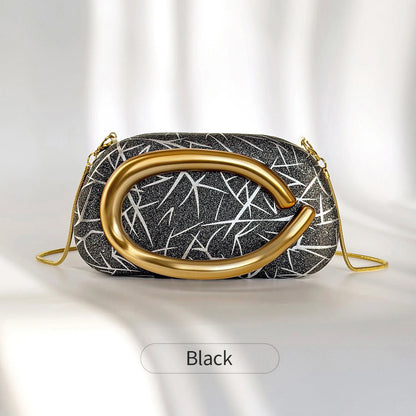 Glitter Evening Clutch Bag with Detachable Gold Chain Strap