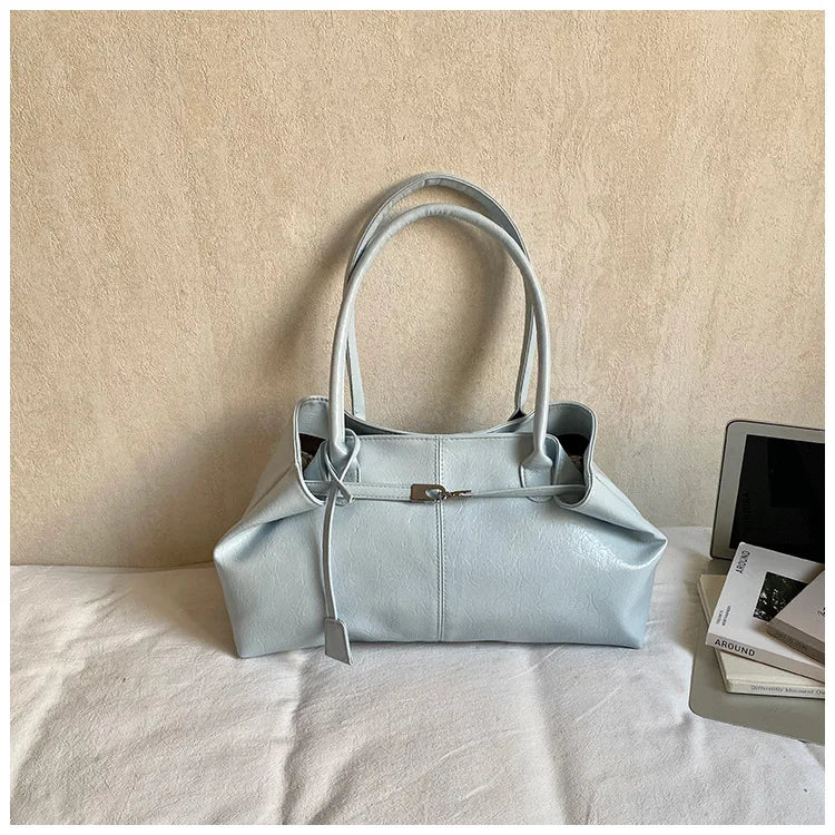 Large Capacity Pleated Leather Tote Bag for Women