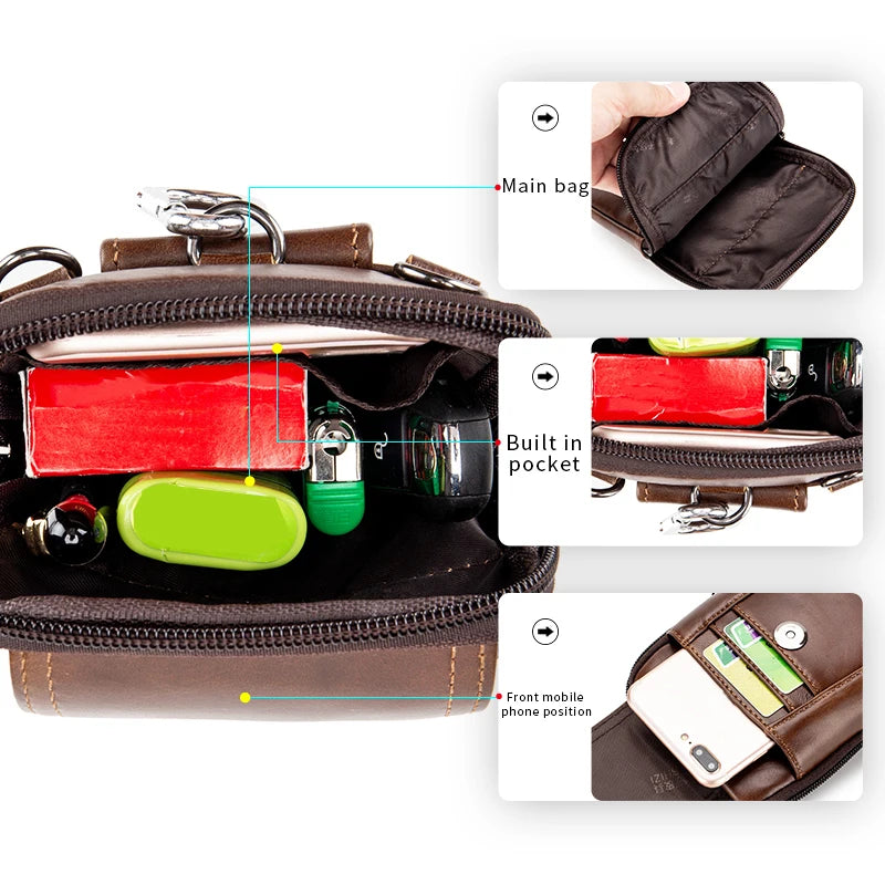 Genuine Leather Waist Bag for Men with Belt Hook