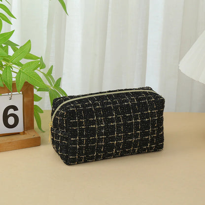 Makeup Bag Large Capacity Linen Cotton Cosmetic Pouch with Handle