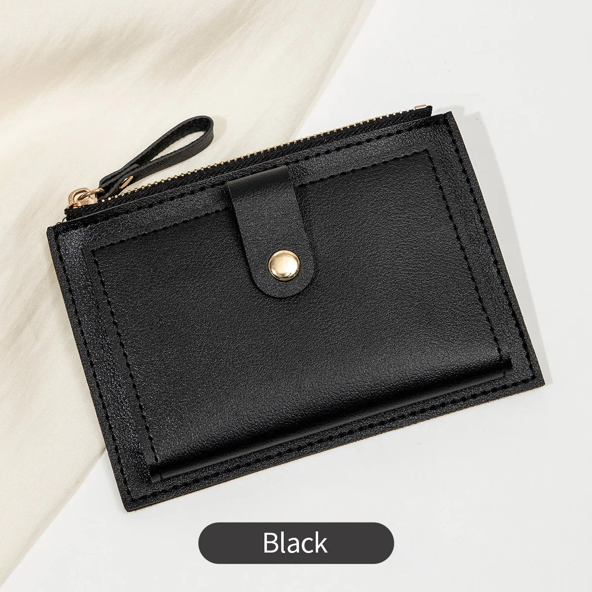 Slim Bifold Card Wallet for Women with Zipper