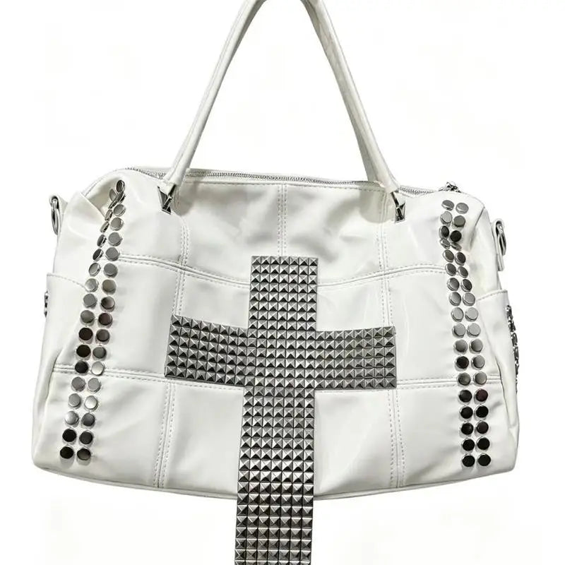 Studded Cross Punk Handbag – PU Leather Crossbody Bag