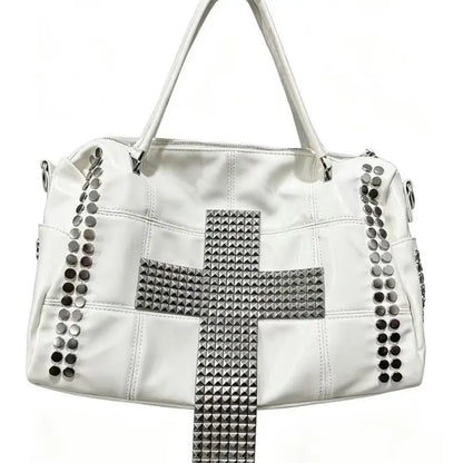 Studded Cross Punk Handbag – PU Leather Crossbody Bag