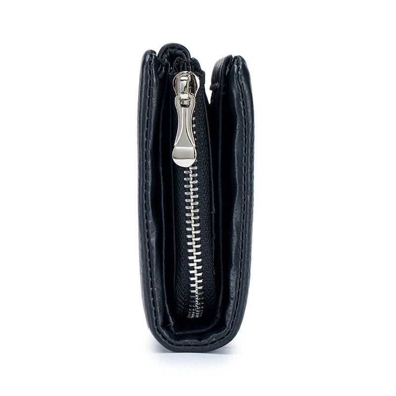 Genuine Cowhide Leather Trifold Wallet with Zipper Coin Pocket