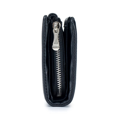 Genuine Cowhide Leather Trifold Wallet with Zipper Coin Pocket