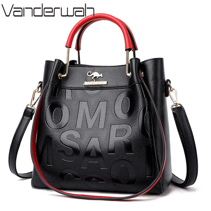 Letter-Embossed PU Leather Women's Handbag – 3-Layer Luxury Tote