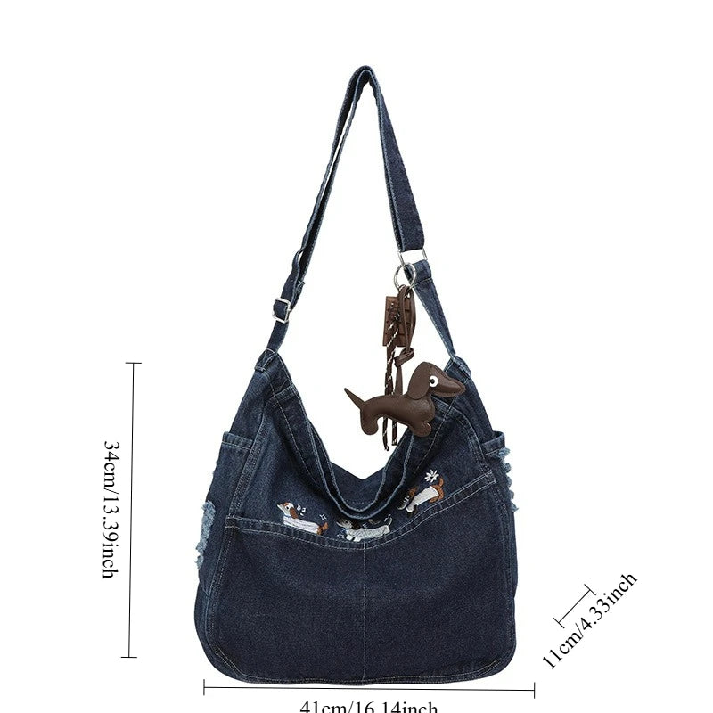 Embroidered Denim Crossbody Bag – Women's Retro Shoulder Bag