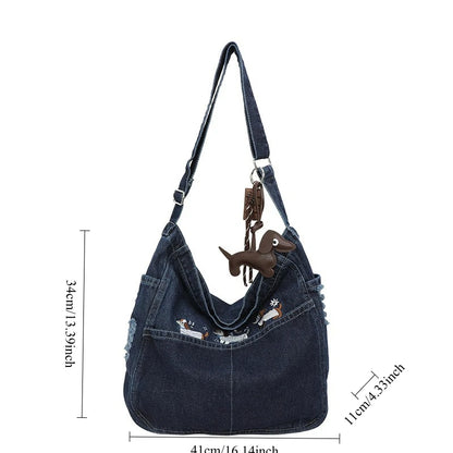 Embroidered Denim Crossbody Bag – Women's Retro Shoulder Bag