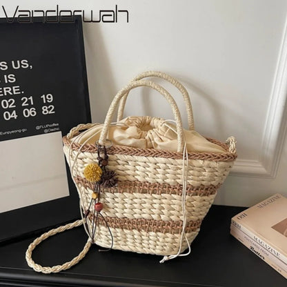 Striped Straw Beach Bag – Women's Woven Tote & Crossbody