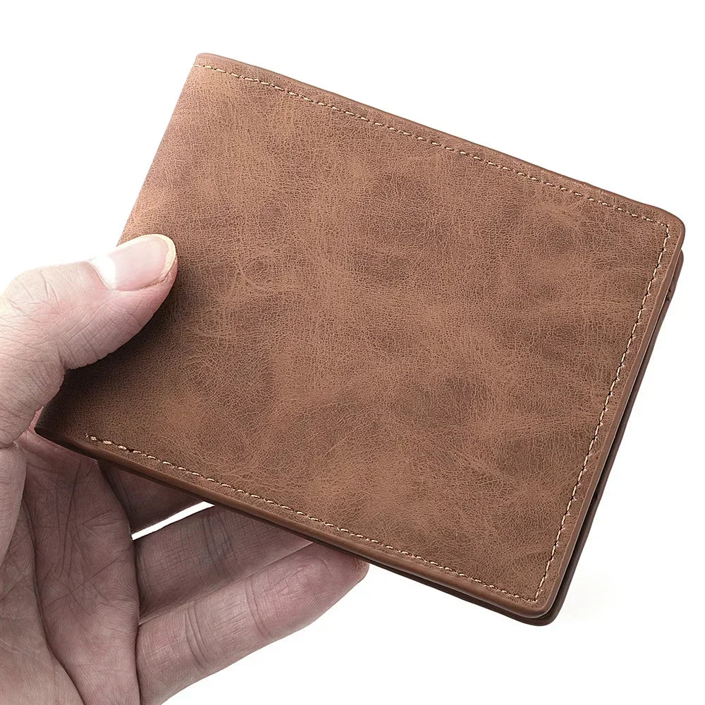 Men's Slim PU Leather Wallet – Bifold with Zipper & Card Slots