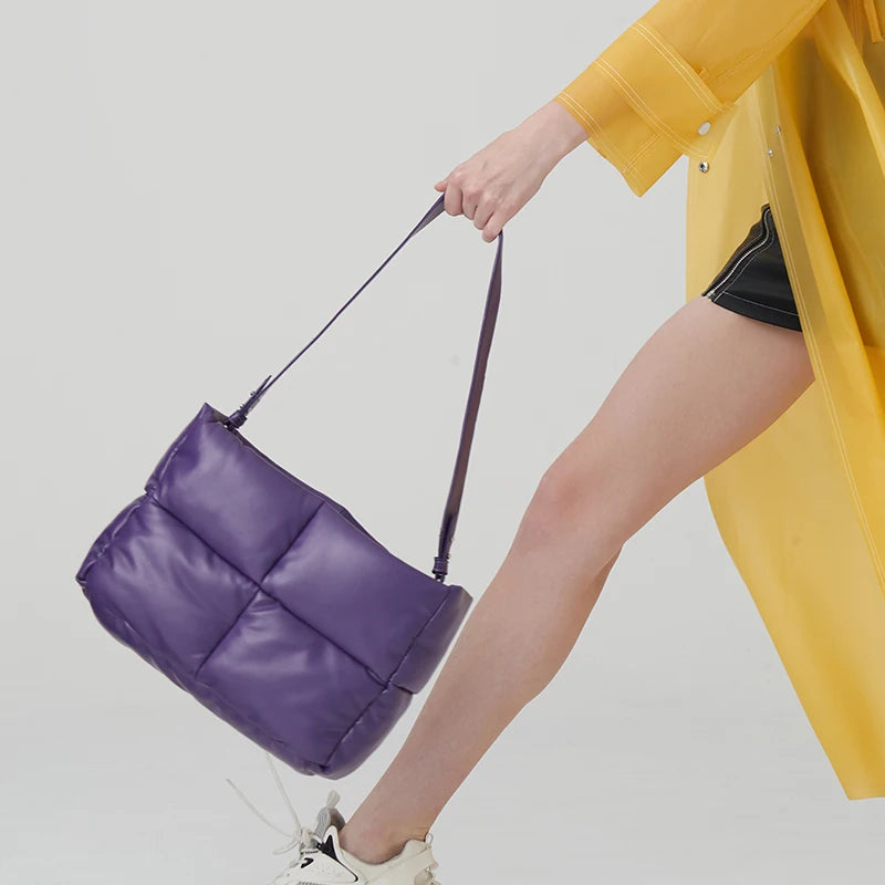 Leather Padded Tote Bag Women Designer Quilted Handbags Luxury Soft Pu Shoulder Bags Down Cotton