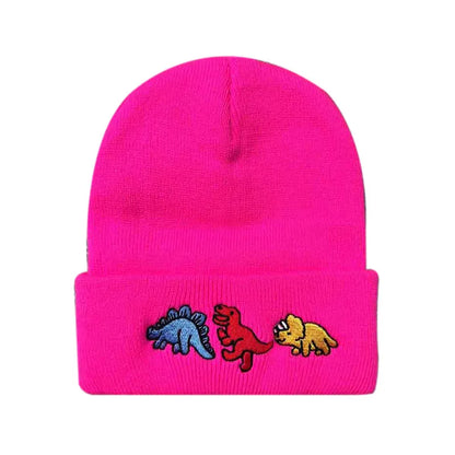 Dinosaur Embroidery Beanie Hat – Soft Warm Knit Cap