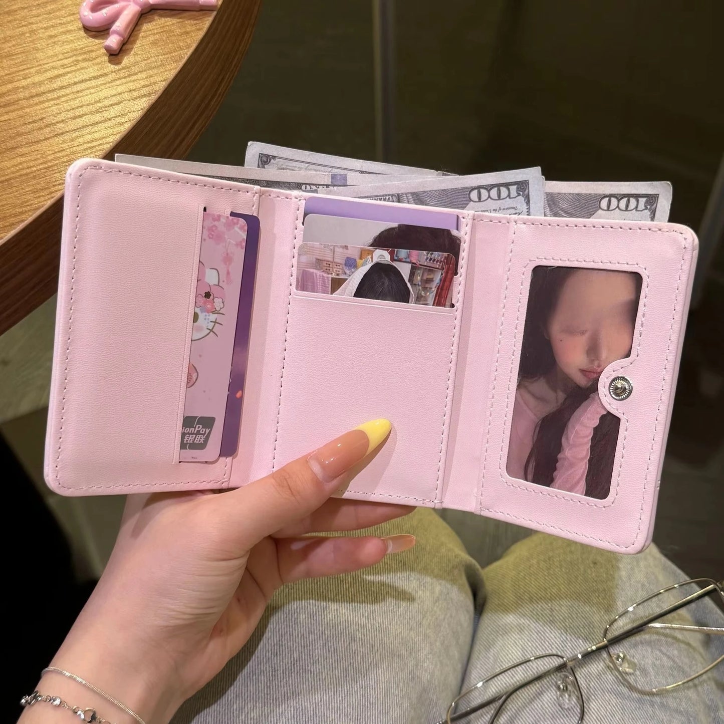 Cute Bow Heart Short Wallet for Women – Large Capacity Card Holder