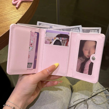 Cute Bow Heart Short Wallet for Women – Large Capacity Card Holder