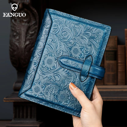 Genuine Leather A6 Notebook Planner – Embossed Journal Organizer
