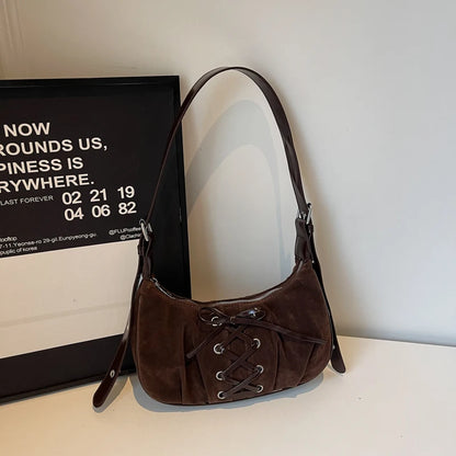 Moods Women Crescent Underarm Shoulder Bags Lacing Design Pu Suede Armpit Hobo Bag Winter Latest