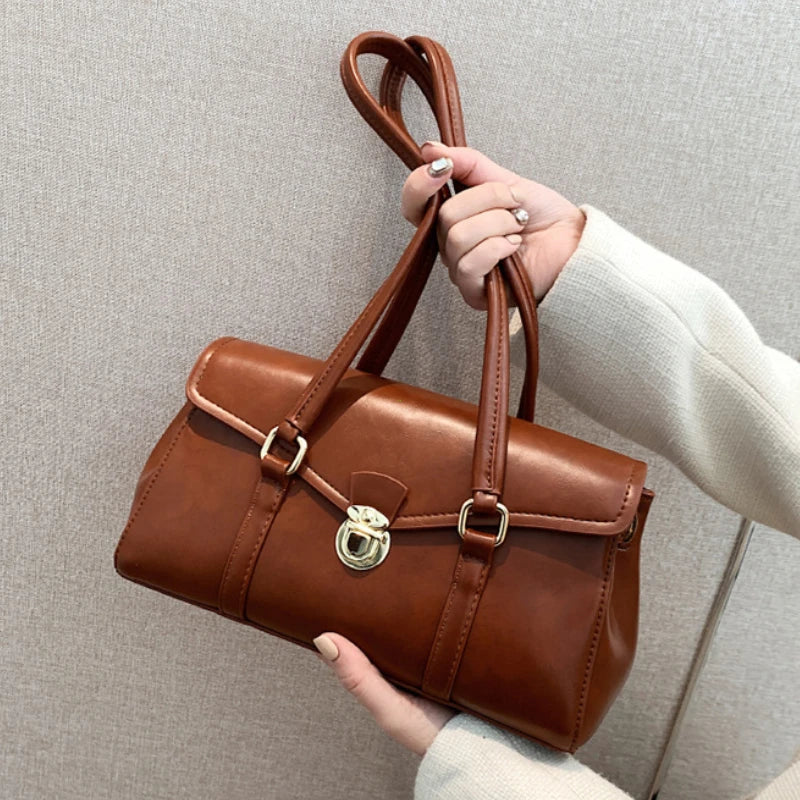 Retro PU Leather Shoulder Bag – Women's Vintage Underarm Tote