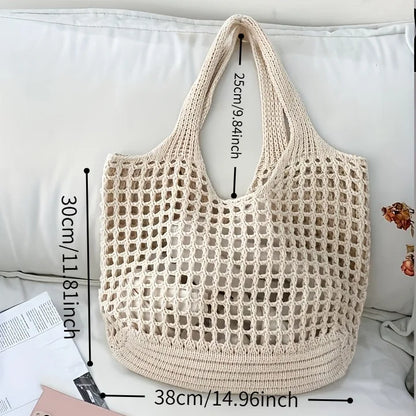 Crochet Tote Bag – Large Capacity Hollow Woven Shoulder Bag