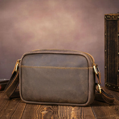 Men's Crazy Horse Genuine Leather Crossbody Messenger Bag