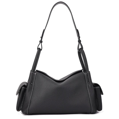 Genuine Cowhide Leather Hobo Shoulder Bag – Pebbled Minimalist Style