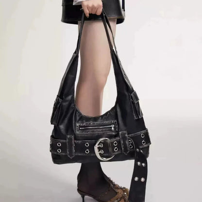 Y2K Belt Buckle Shoulder Bag – Edgy PU Leather Purse for Women