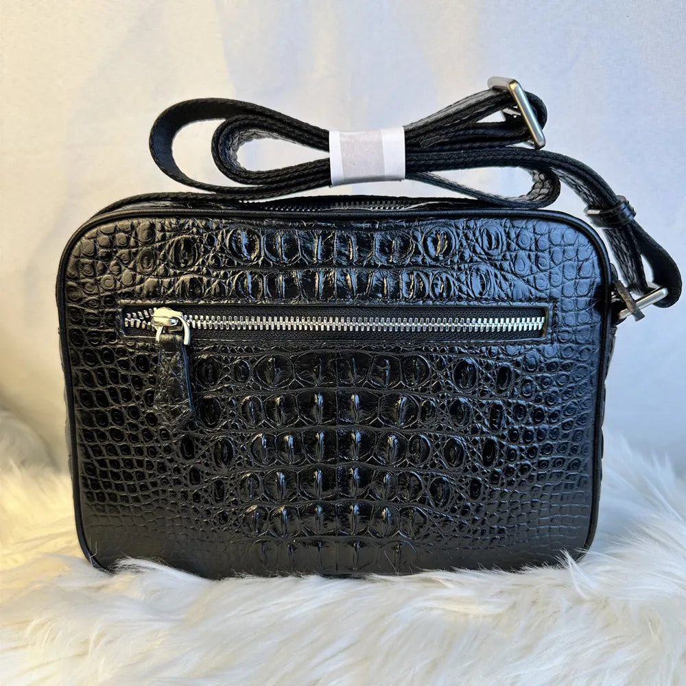 Crocodile Leather Cross-Body Bag for Men – Zipper Shoulder Wallet