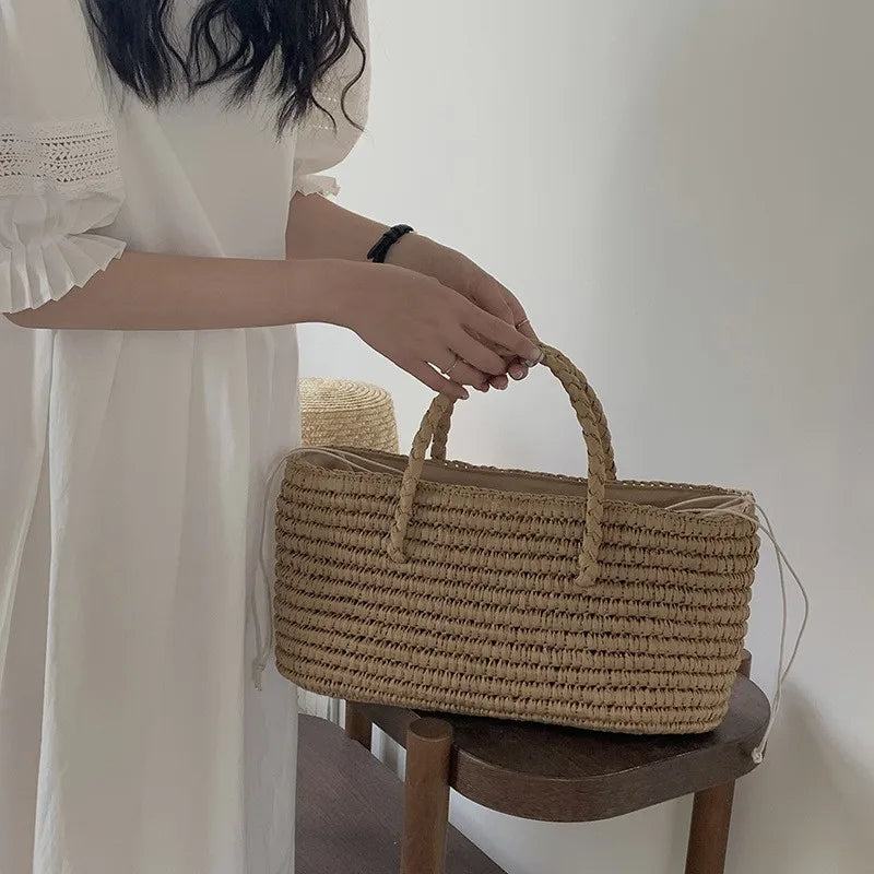 Handmade Straw Beach Tote Bag – Large Capacity Woven Shoulder Bag