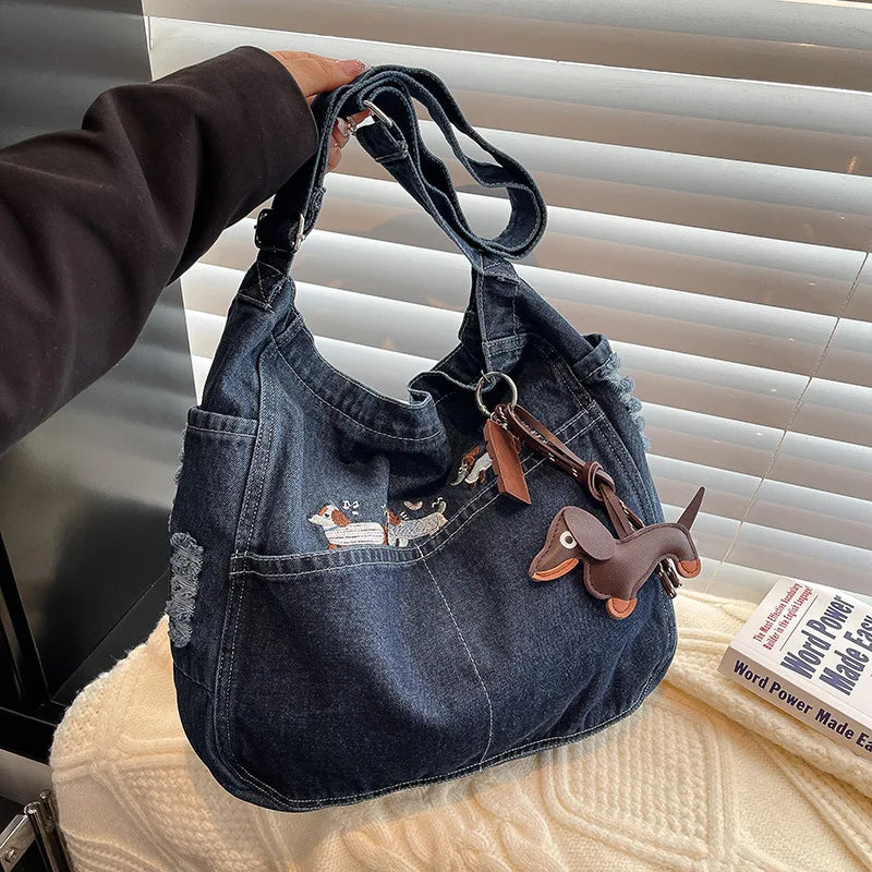 Embroidered Denim Crossbody Bag – Women's Retro Shoulder Bag
