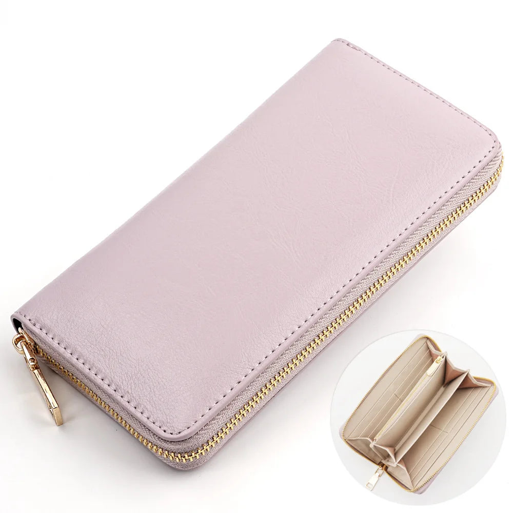 Women's Waxed Cowhide Long Zip-Around Clutch Wallet