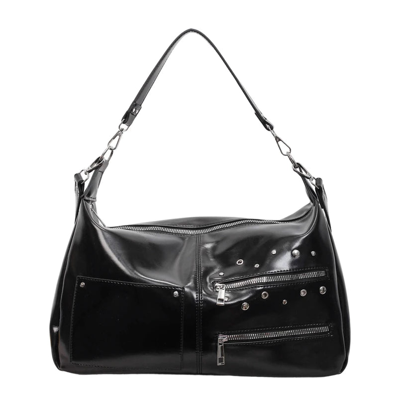 Large Capacity Shoulder Bag – Casual Crossbody Tote with Studded Detail
