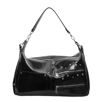 Large Capacity Shoulder Bag – Casual Crossbody Tote with Studded Detail