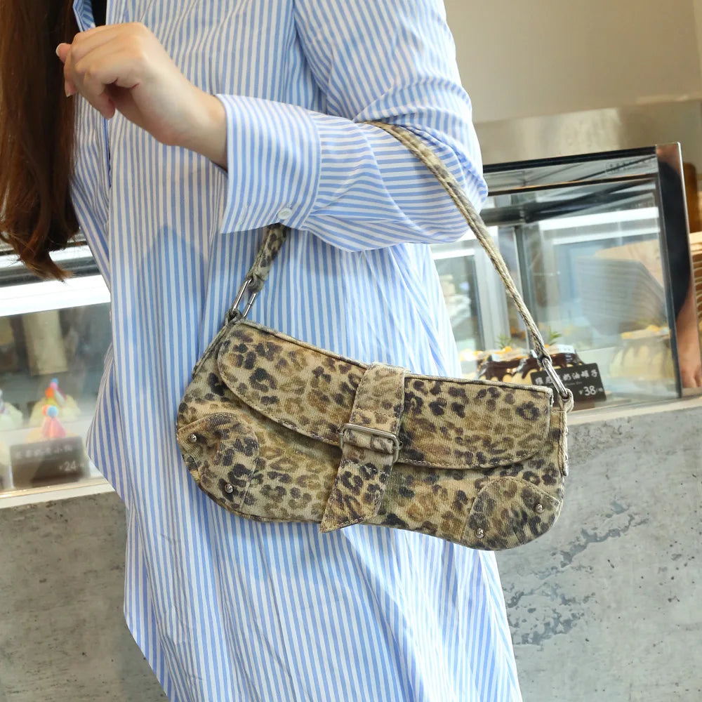 French Underarm Tote Bags Women S Brown Leopard Handbag Clutch Female Vintage Pu Leather Shoulder