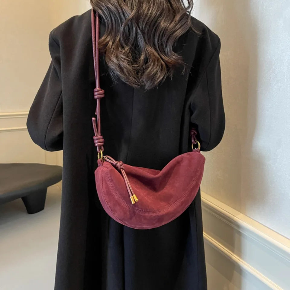 Faux Suede Dumpling Hobo Bag – Women's Crossbody Shoulder Bag