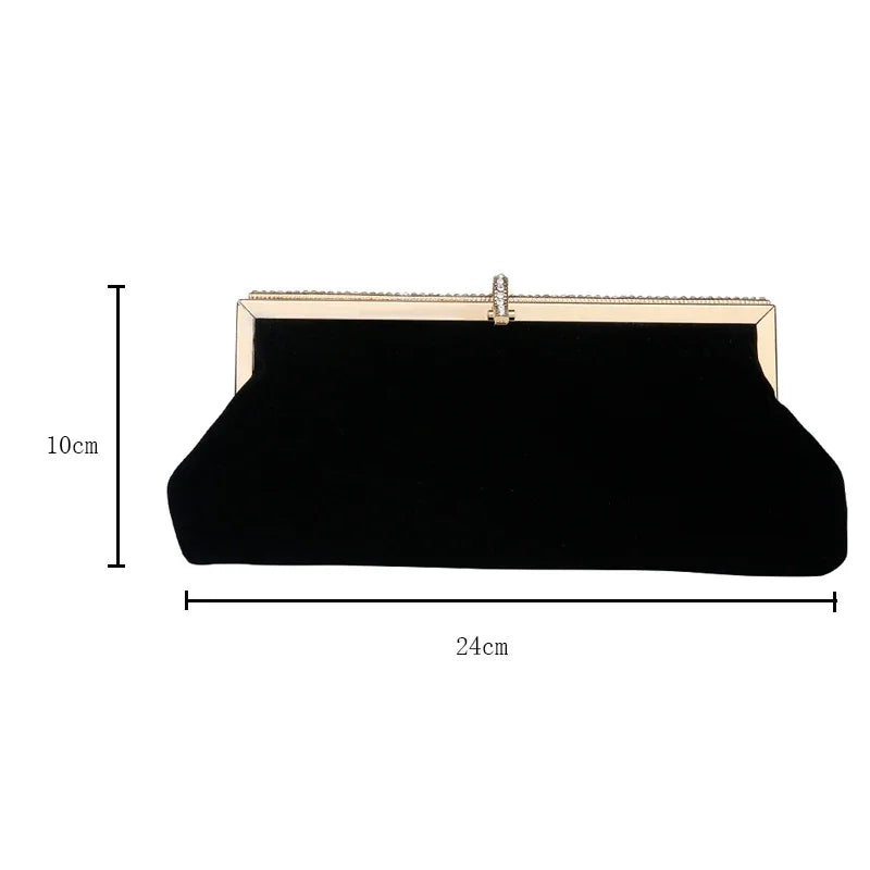Rhinestone Velvet Evening Clutch Bag – Glitter Buckle Party Handbag for Women