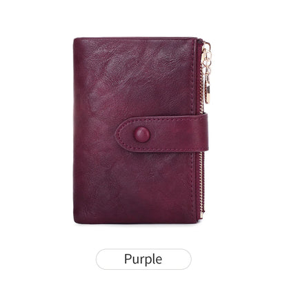 Women's Retro Trifold Wallet – Large Capacity Double Zipper Card Holder
