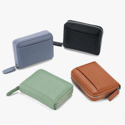 RFID Blocking Genuine Leather Card Holder Wallet with Zipper