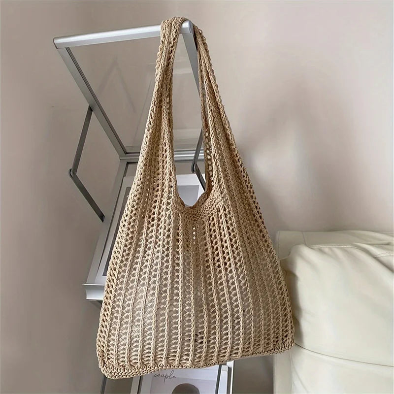 Bohemian Crochet Shoulder Bag – Large Capacity Woven Tote